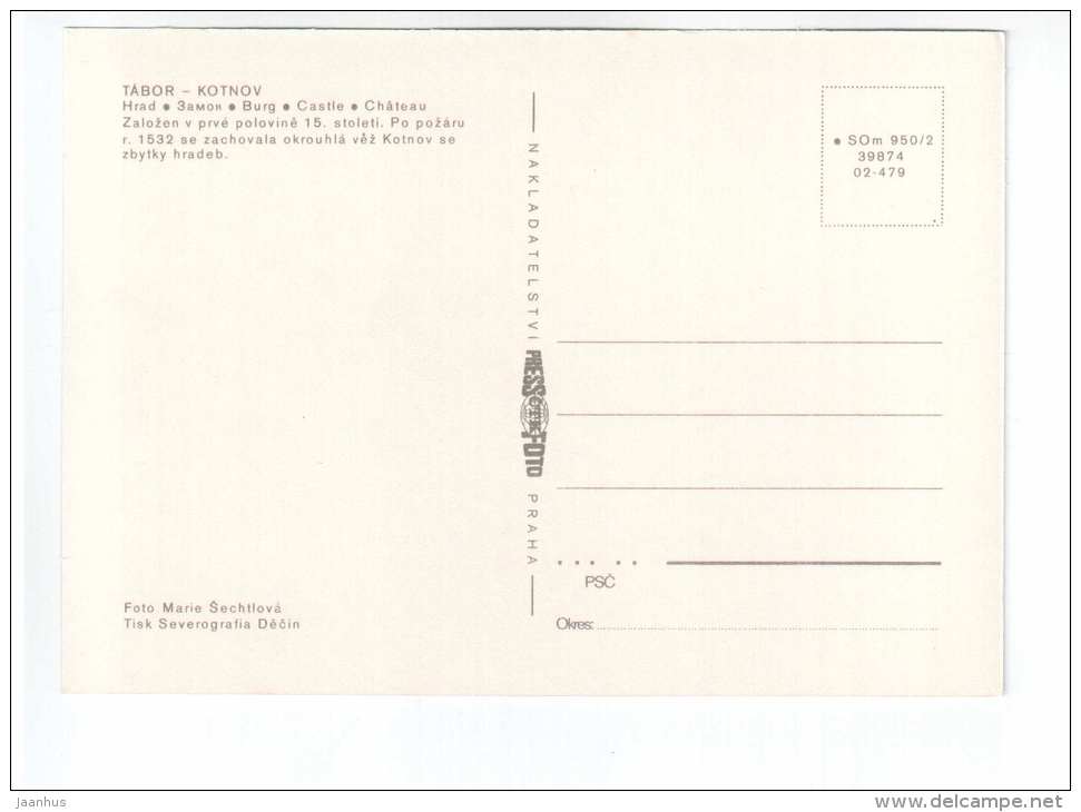 Castle - Tabor-Kotnov - Czech Republic - unused - JH Postcards