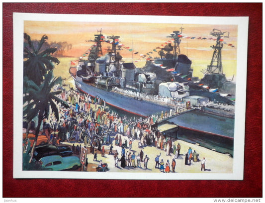Friendly visit - by P. Pavlinov - warship - soviet - 1973 - Russia USSR - unused - JH Postcards