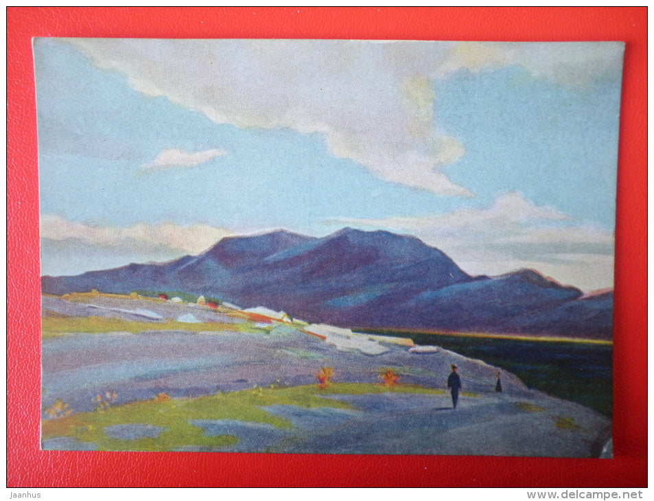 painting by M. Abeghian . Gloomy Sevan - mountain - armenian art - unused - JH Postcards