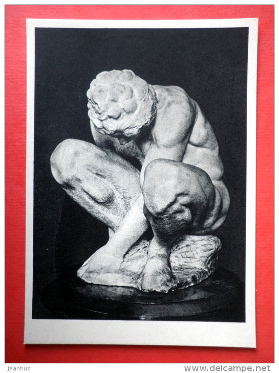 Crouching Boy by Michelangelo - sculpture - italian art - unused - JH Postcards