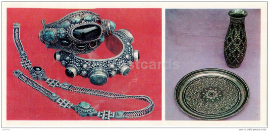 silver bracelets - vase - plate - Dagestan Hammering - Toreutics - 1975 - Russia USSR - unused - JH Postcards