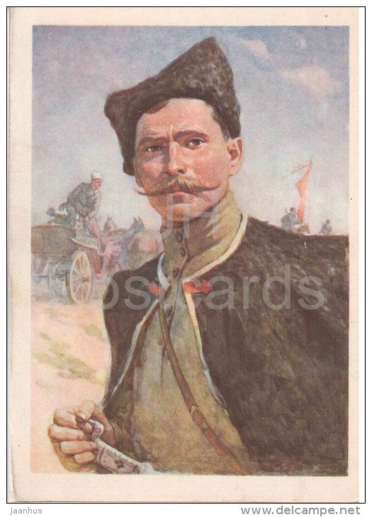 painting by N. Kuznetsov - Vasily Chapayev - Red Army commander during the Russian Civil War - russian art - unused - JH Postcards