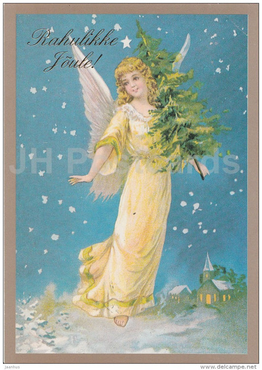 Christmas Greeting Card - angel - church - illustration - Estonia - used in 1997 - JH Postcards