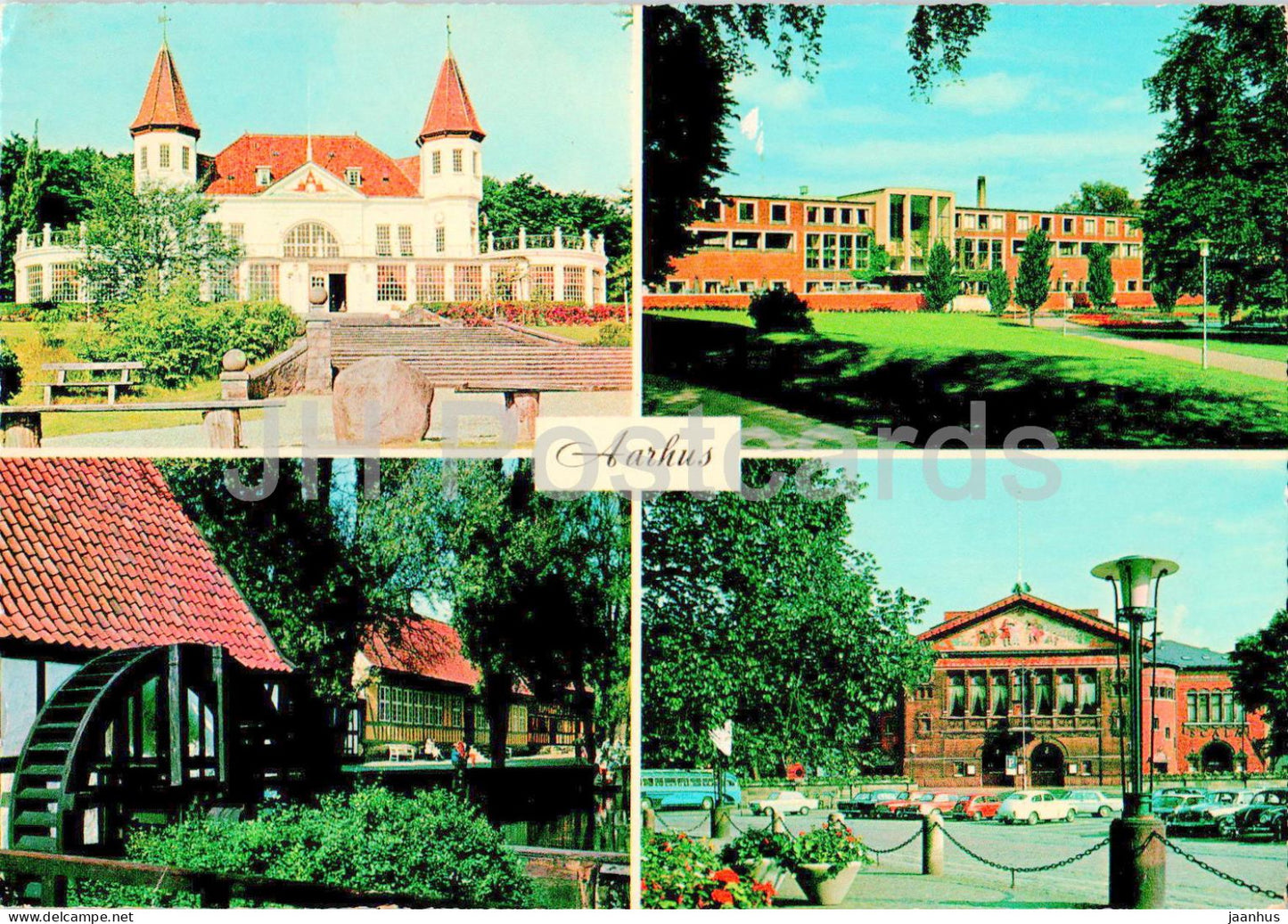 Arhus - Aarhus - restaurant Varna - Folkebiblioteket - Den Gamle by - teater - multiview - 49 - 1972 - Denmark - used - JH Postcards