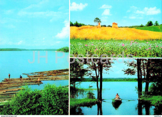 Pojezierze Augustowsko Suwalskie - Augustow Suwalki - Jezioro Biale Okragle - lake - multiview - Poland - used - JH Postcards
