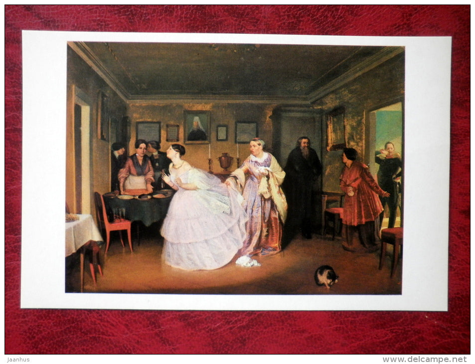 Painting by P. Fedotov - The Major`s Marriage Proposal . 1851 - russian Art - unused - JH Postcards