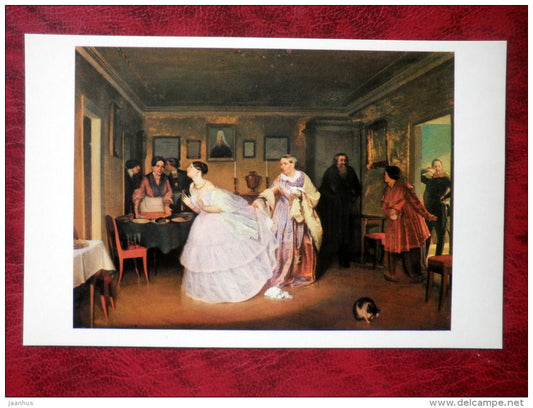 Painting by P. Fedotov - The Major`s Marriage Proposal . 1851 - russian Art - unused - JH Postcards