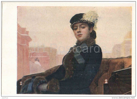 painting by I. Kramskoi - The Stranger - woman - carriage - State Tretyakov Gallery - russian art - unused - JH Postcards