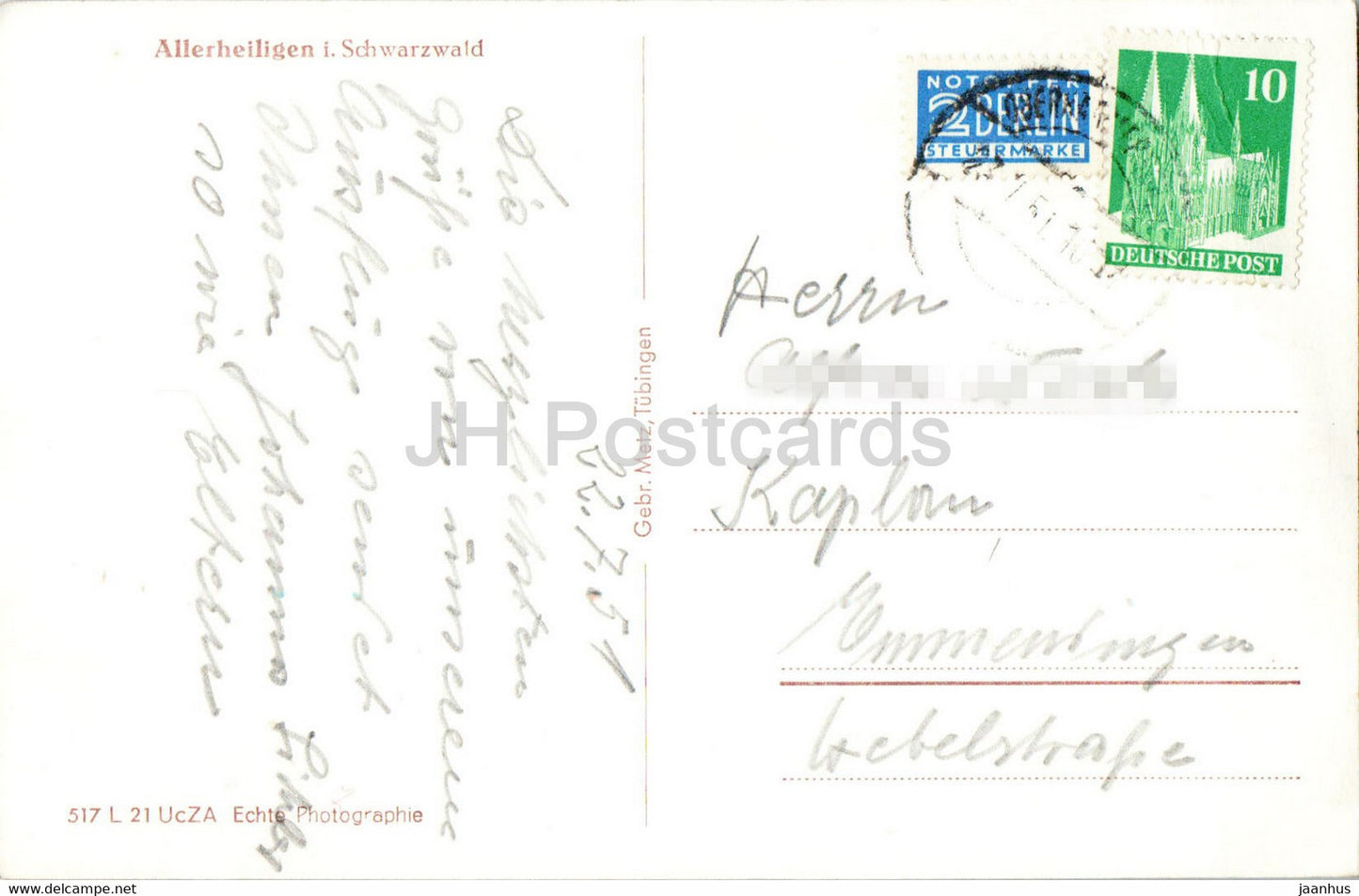 Allerheiligen im Schwarzwald - alte Postkarte - 1951 - Deutschland - gebraucht