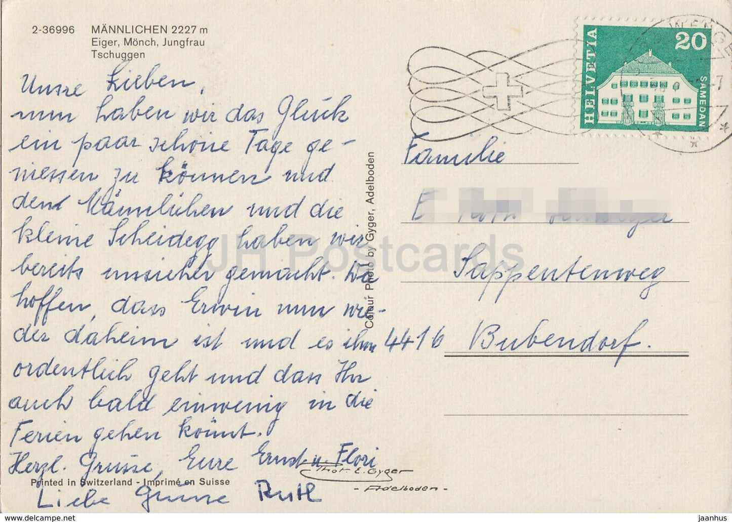 Mannlichen 2227 m - Eiger - Monch - Jungfrau - Tschuggen - téléphérique - années 1970 - Suisse - utilisé