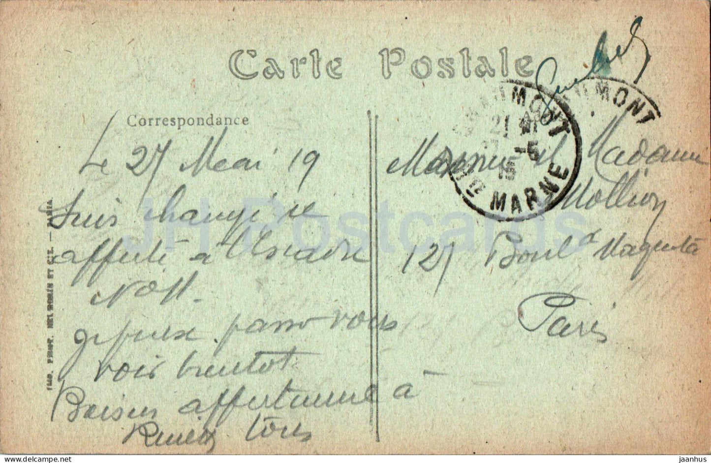 Chaumont - Le Lycée - lycée - 75 - carte postale ancienne - 1919 - France - occasion 