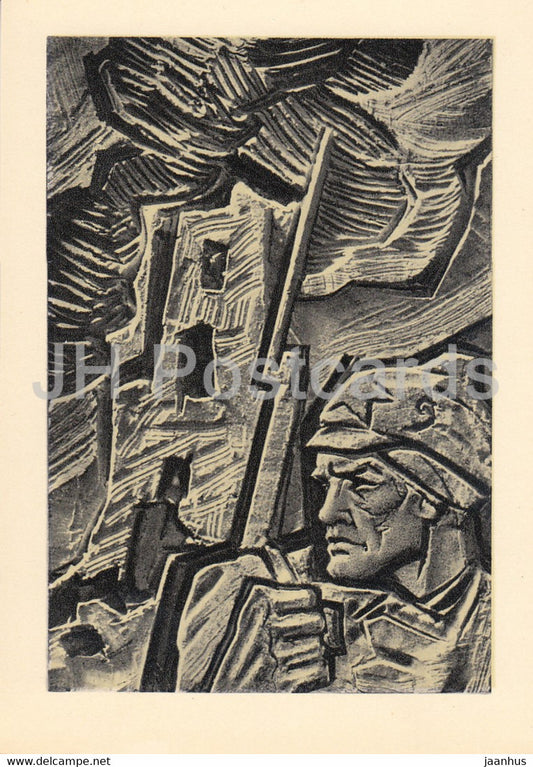 poem Horosho by Mayakovsky  - Good - soldier - 2 - art by Sklyutovsky - 1969 - Russia USSR - unused - JH Postcards