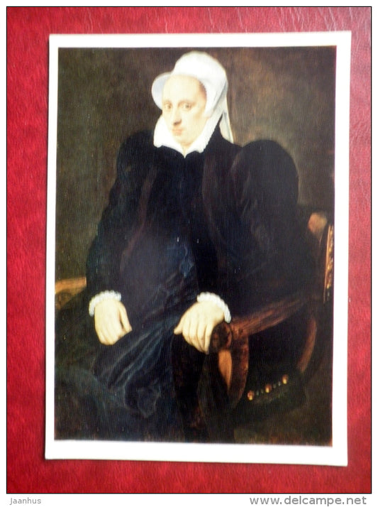 painting by Adrian Thomas Key - portrait of a woman , 1573 - dutch art - unused - JH Postcards