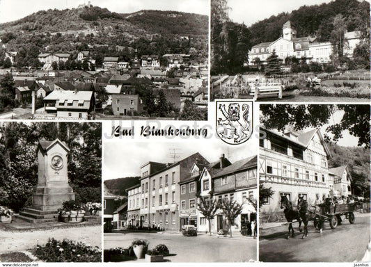 Bad Blankenburg - FDGB Erholungsheim Am Goldberg - Frobel Denkmal - horse carriage - old postcard - Germany DDR - used - JH Postcards