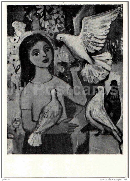 painting by Walter Womacka - Girl with Doves - German art - Germany - 1957 - Russia USSR - unused - JH Postcards