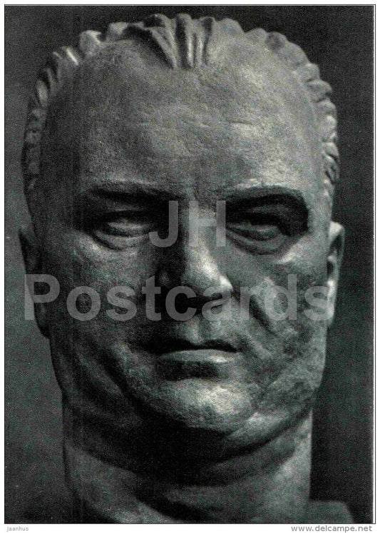 sculpture by Juozas Mikenas - portrait of chauffeur Antanas , 1960 - lithuanian art - unused - JH Postcards