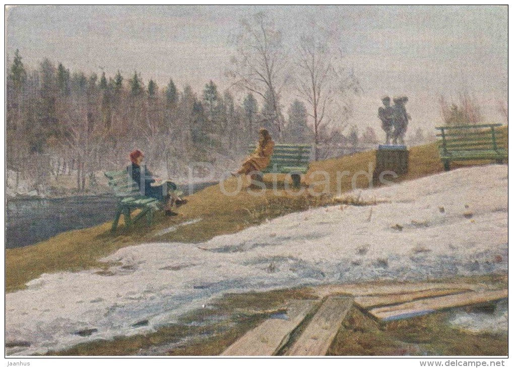 painting by N. Terpsikhorov - In the holiday home - russian art - unused - JH Postcards