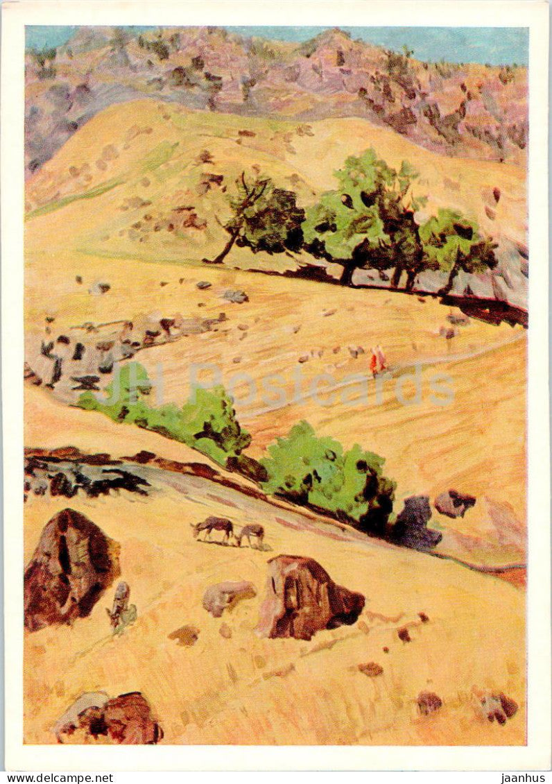 painting by Hushbaht Hushvahtov - A Hot Summer - Tajik art - 1968 - Russia USSR - unused - JH Postcards