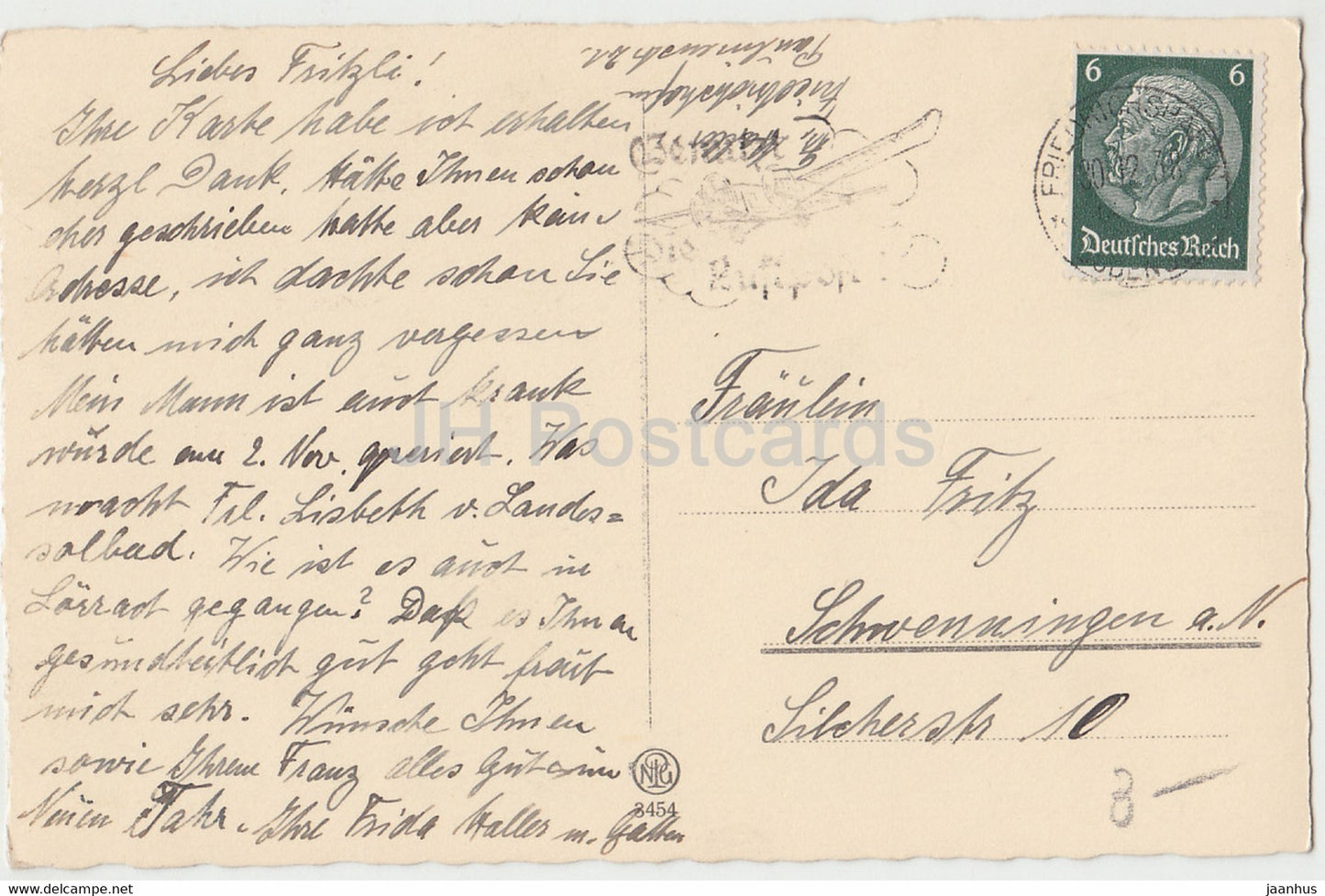 New Year Greeting Card - Herzliche Neujahrsgrusse - deer - forest - NPG 3454 - old postcard - 1938 - Germany - used