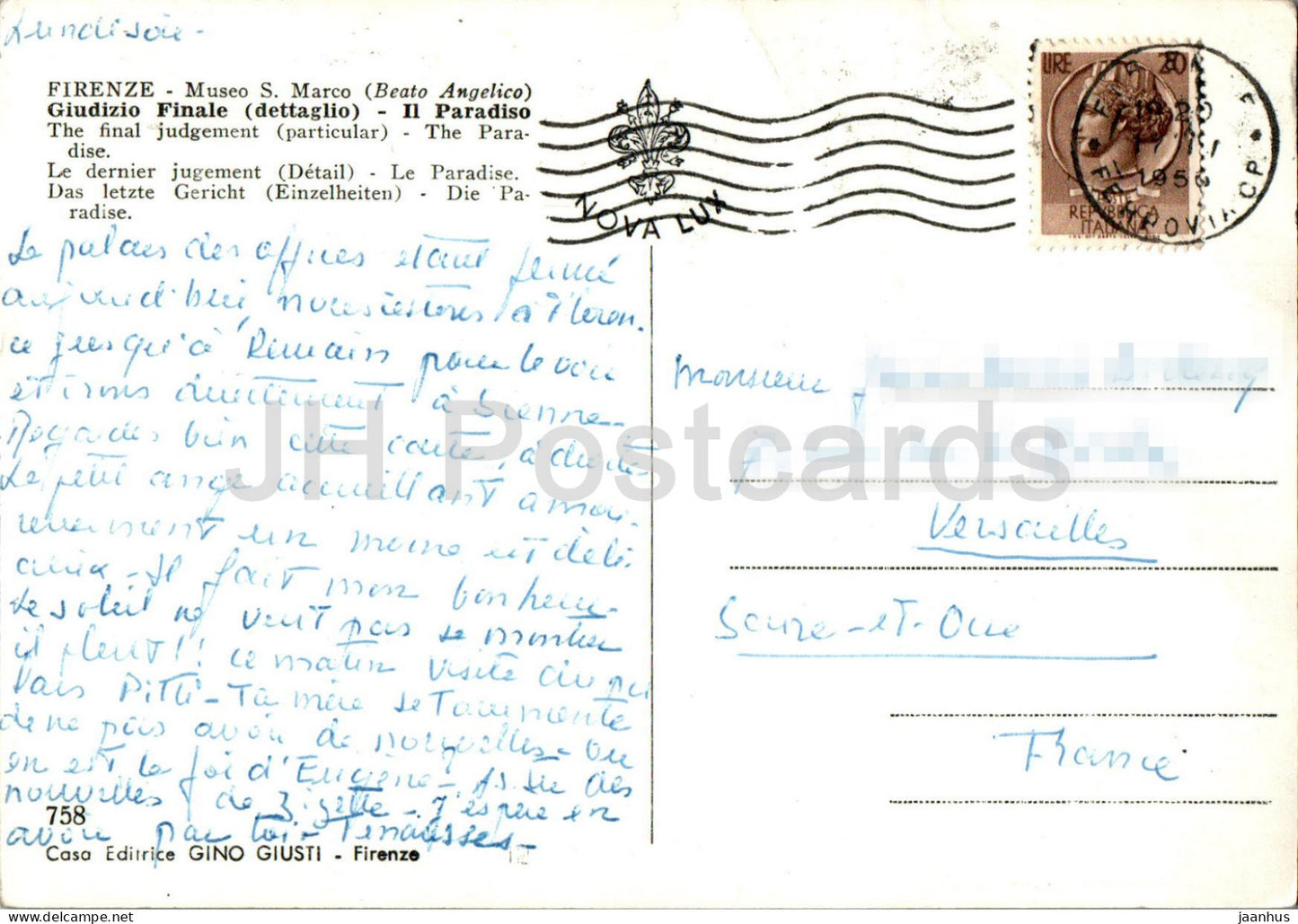 Firenze - Florenz - Museo S Marco - Giudizio Finale - Il Paradiso - 758 - alte Postkarte - 1956 - Italien - gebraucht 