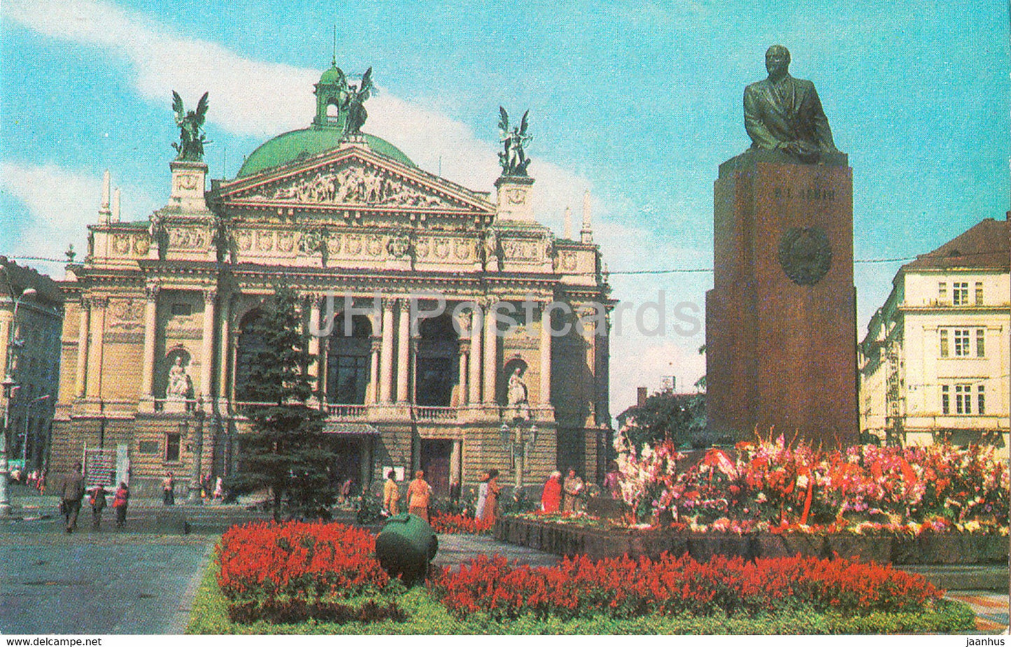 Lviv - Lvov - monument to Lenin - I. Franko State Drama Opera and Ballet Theatre - 1980 - Ukraine USSR - unused - JH Postcards
