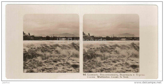 waterfall of Terek river - Vladikavkaz - Caucasus - Russia - Russie - stereo photo - stereoscopique - old photo - JH Postcards