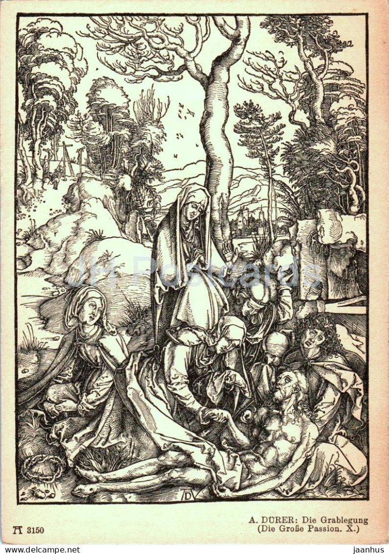 Engraving by Albrecht DÃ¼rer - Die Grablegung - 3150 - German art - old postcard - Germany - unused - JH Postcards