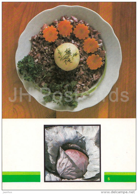 Red Cabbage Salad - Vegetable Dishes - recipes - 1990 - Russia USSR - unused - JH Postcards