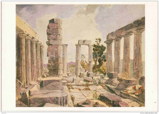 painting by K. Bryullov - interior view of the Temple of Apollo - Russian art - 1985 - Russia USSR - unused - JH Postcards