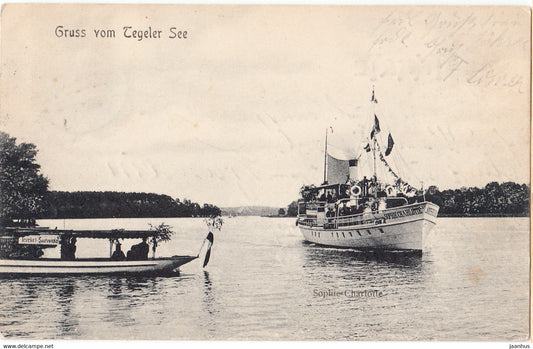 Gruss vom Tegeler See - steamer - boat - Sophie Charlotte - old postcard - 1906 - Germany - used - JH Postcards