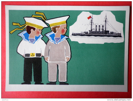 illustration by E. Rapoport - Battleship Potemkin - Little Seafarers - 1971 - Russia USSR - unused - JH Postcards