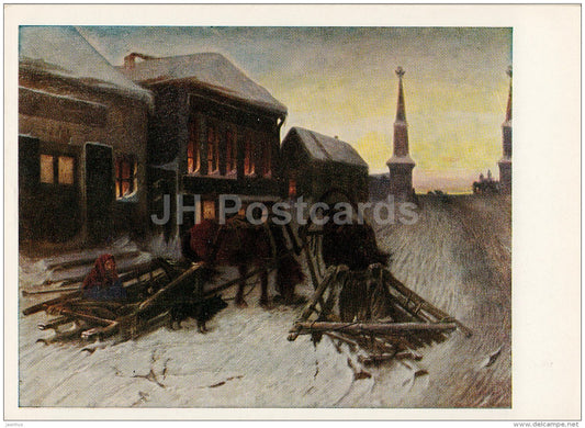 painting by V. Perov - Last Tavern at Town Gate , 1868 - horse sledge - Russian art - 1976 - Russia USSR - unused - JH Postcards