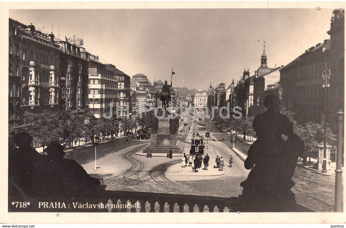 Praha - Prague - Vaclavske namesti - tram - 718 - old postcard - 1934 - Czech Republic - used - JH Postcards