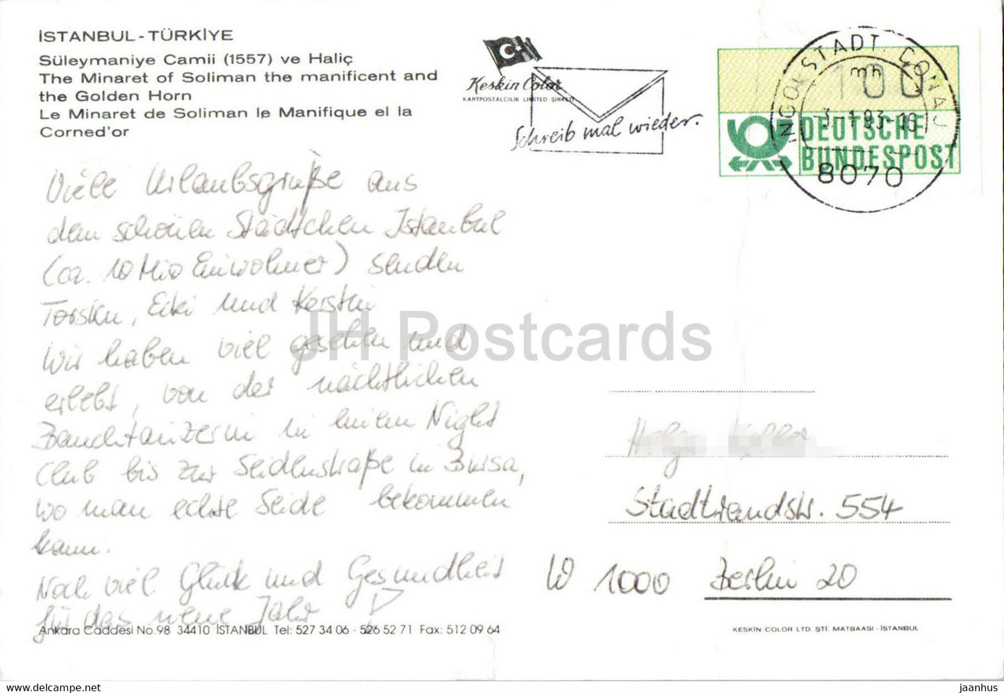 Istanbul - The Minaret of Soliman the Magnificent and Golden Horn - Keskin - 1993 - Turkey - used