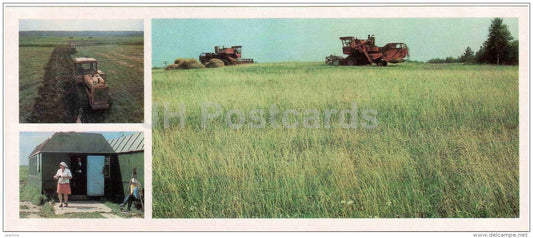 plowing - tractor - harvest - harvester - Vologda Region - 1987 - Russia USSR - unused - JH Postcards