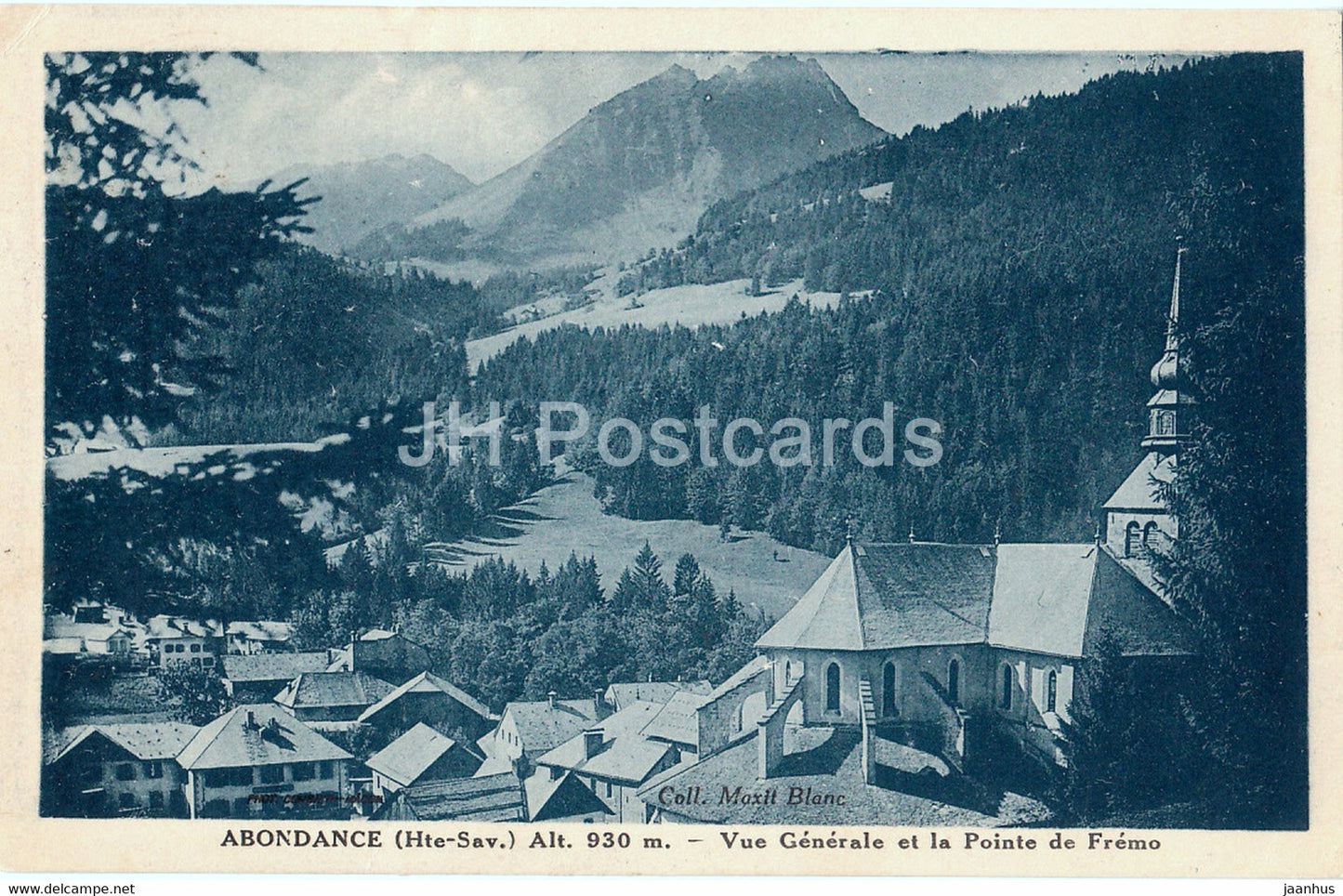 Abondance - 930 m - Vue generale et la Pointe de Fremo - old postcard - 1930s - France - used - JH Postcards