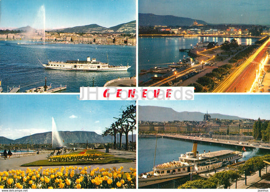 Geneve - Geneva - ship - Souvenir de Geneve - multiview - 1232 - 1980 - Switzerland - used - JH Postcards