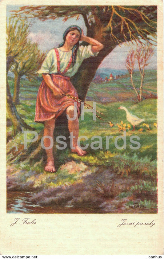 painting by Josef Fiala - Jarni proudy - Spring currents - Czech art - Czech Republic - used - JH Postcards