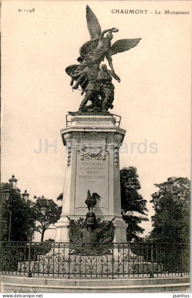 Chaumont - Le Monument - 1198 - old postcard - 1922 - France - used - JH Postcards
