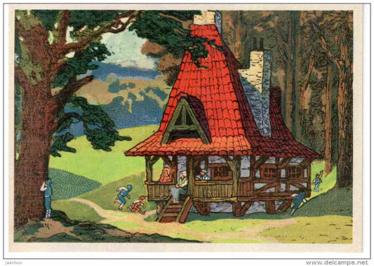 Tom Thumb - Lumberjack`s House - children playing - Fairy Tale by Charles Perrault - 1976 - Russia USSR - unused - JH Postcards