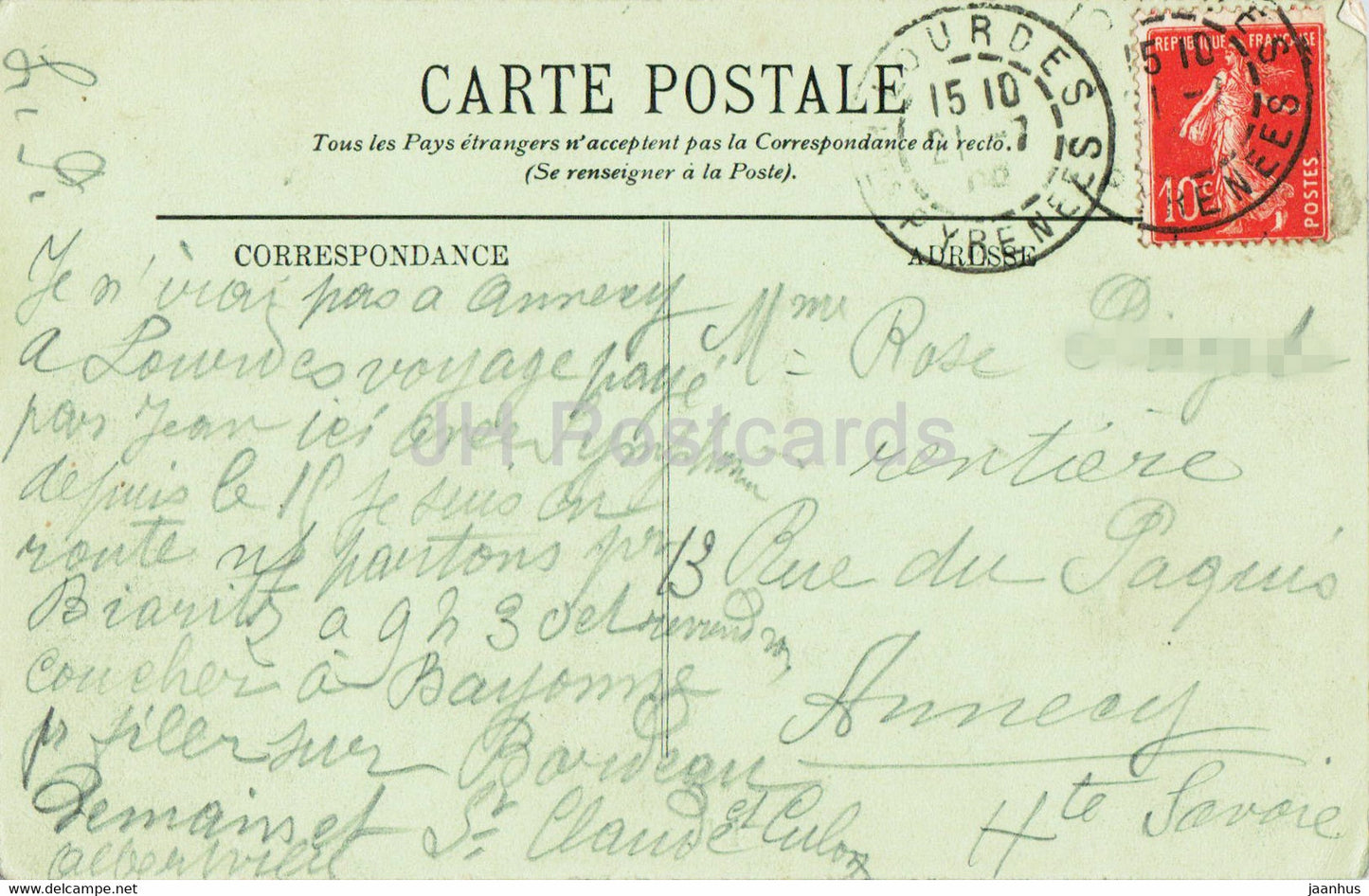 Lourdes - Souvenir du Jubile de Bernadette - 1858-1908 - old postcard - 1908 - France - used