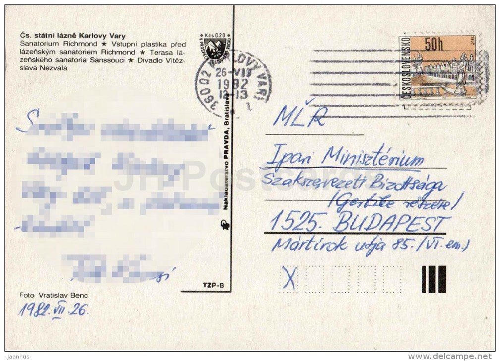 sanatorium Richmond - sanatorium Sanssouci - theatre - Karlovy Vary - Karlsbad - Czechoslovakia - Czech - used 1982 - JH Postcards