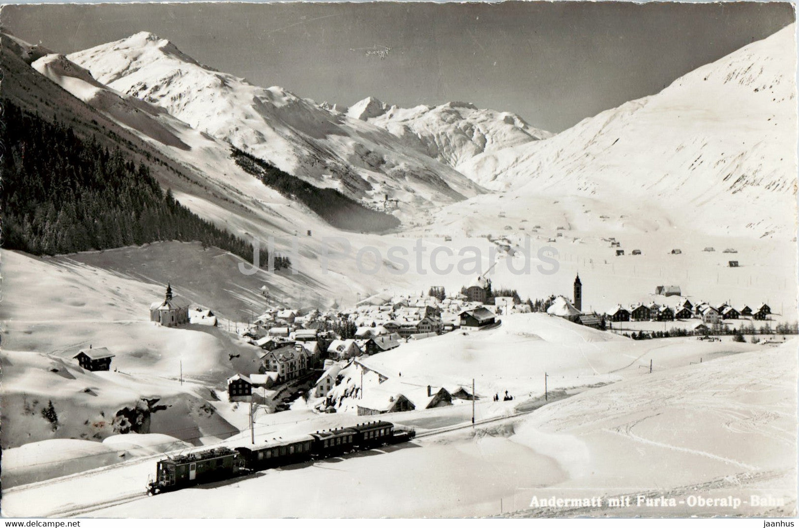 Andermatt mit Furka Oberalp Bahn - railway - train - 5013 - old postcard - Switzerland - used - JH Postcards