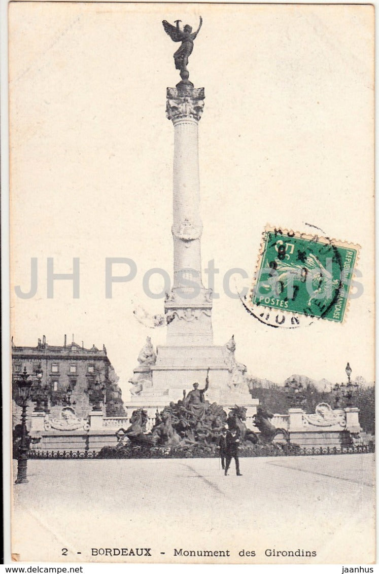 Bordeaux - Monument des Girondins - 2 - 1907 - old postcard - France - used - JH Postcards