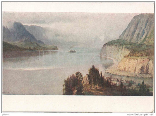 painting by I. Titkov - Yenisei river - ship - russian art - unused - JH Postcards
