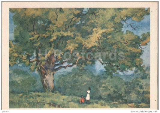 illustration by Zvontsov - oak secluded - Mikhaylovskoye Pushkin Museum Reserve - 1958 - Russia USSR - unused - JH Postcards