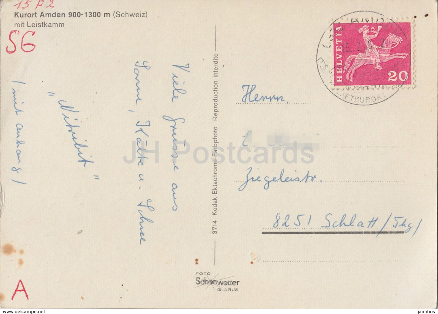 Kurort Amden mit Leistkamm - 3714 - 1968 - Suisse - d'occasion