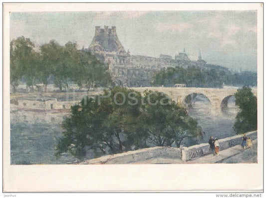 painting by P. Krylov - Paris - Louvre - river - russian art - unused - JH Postcards