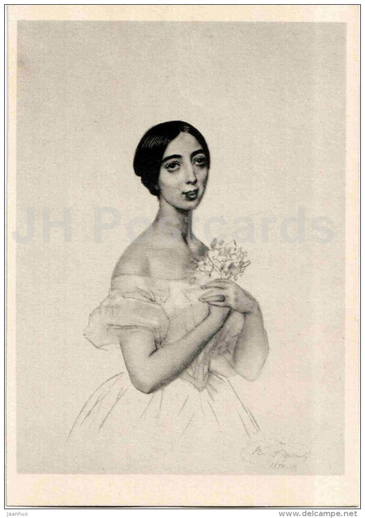 painting by K. Bryullov - portrait of a singer Polina Viardo-Garcia , 1844 - Russian art - 1958 - Russia USSR - unused - JH Postcards