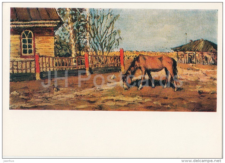 painting by L. Turzhansky - In the outskirts , 1912  - horse - Russian art - 1976 - Russia USSR - unused - JH Postcards